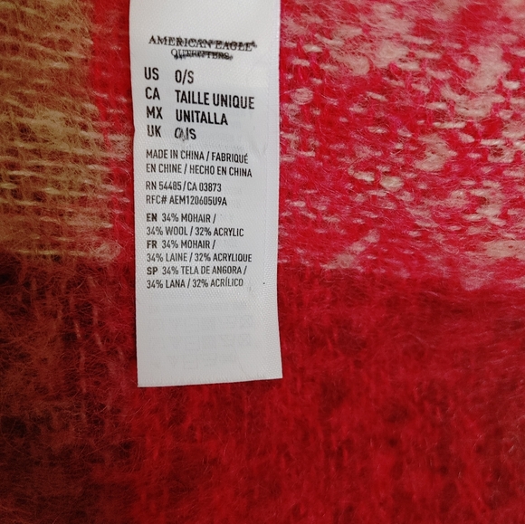 American Eagle Bright Pink Plaid Wool Mohair Blend Large Scarf - Picture 4 of 6